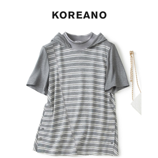 ￥2680 TT3382 柯利亚诺春秋专柜同款 休闲灰白条纹连帽T恤