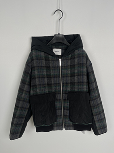 UNE 柯利亚诺冬季 MS4499 撞色拼接羊毛格纹棉服 A吊牌3590 2322