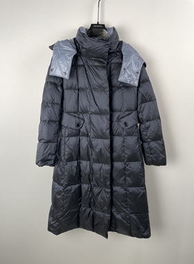 柯利亚诺冬季专柜同款灰蓝色H型长款柔光质感连帽羽绒服  YC1615G