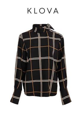 柯罗芭春秋专柜同款藏蓝色经典格纹立领衬衫 CW5949(BUN)￥2390