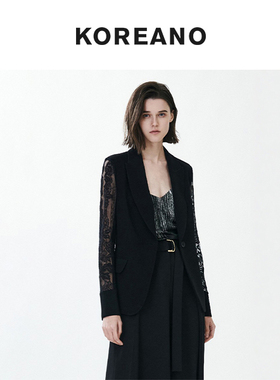 柯利亚诺夏季专柜同款黑色拼接蕾丝镂空个性西装  SW2863 ￥3390