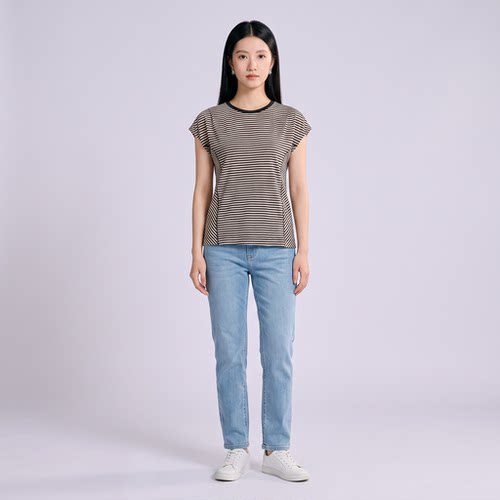 柯利亚诺夏季专柜同款驼黑条连袖T恤  TT9782(UN) ￥1880