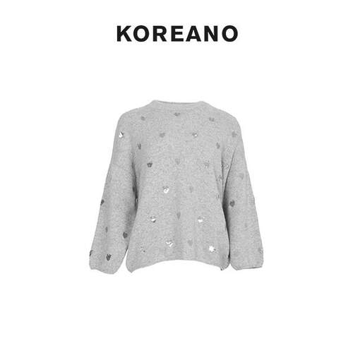 【KOREANO】冬季减龄月魄灰爱心亮片羊绒衫【H】 HR9071(JUN)G