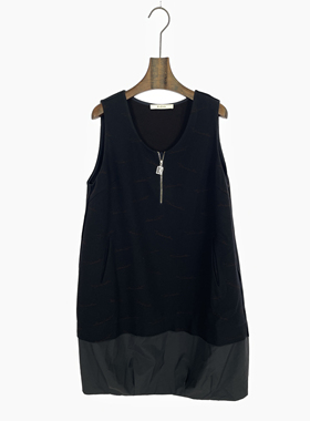 柯罗芭冬季专柜同款藏蓝提花微茧型羊毛无袖连衣裙LY1538吊牌4590