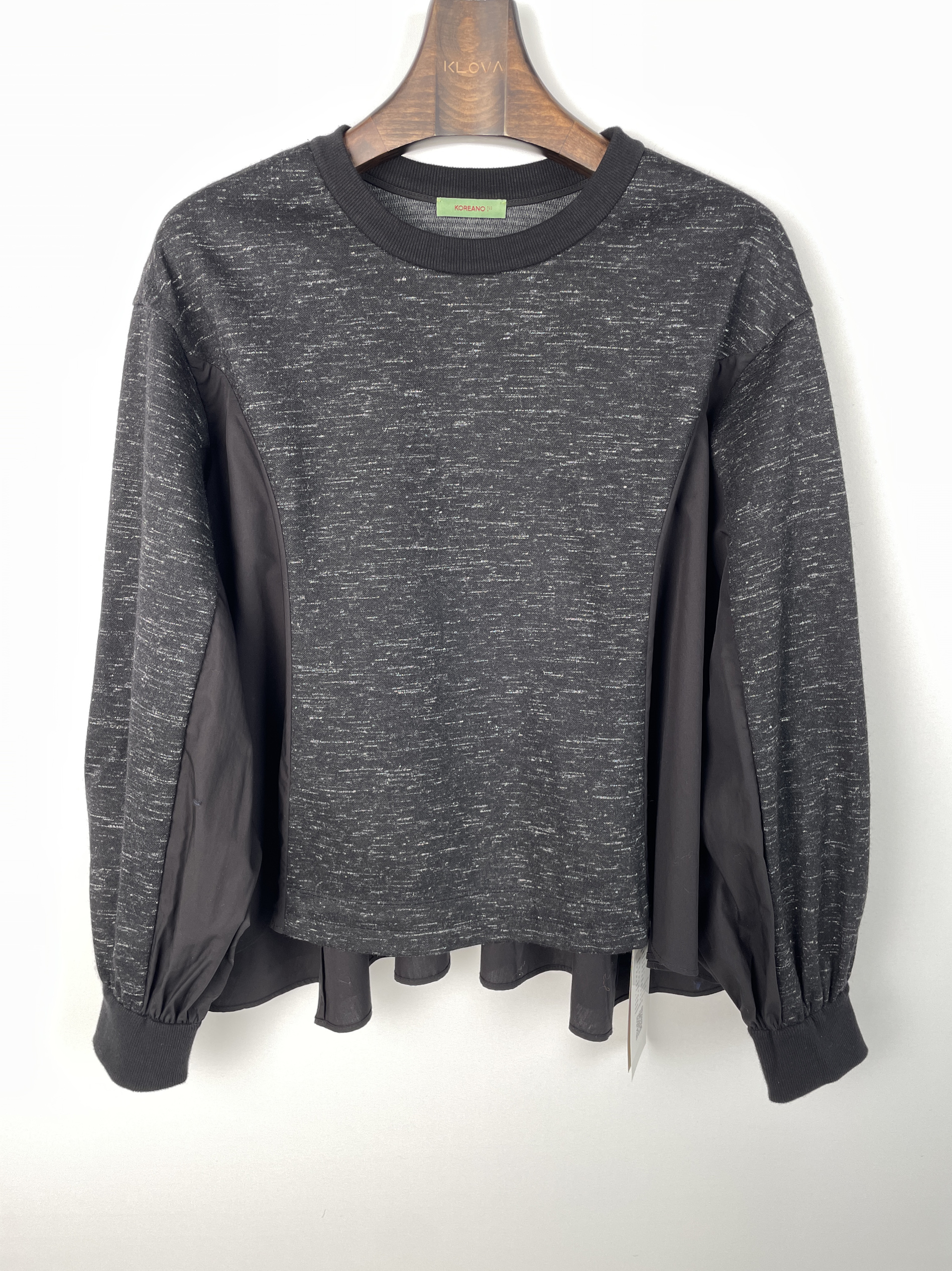 柯利亚诺冬季专柜同款石墨黑色圆领落肩套头拼接T恤  TY3479(JUN)