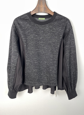 柯利亚诺冬季专柜同款石墨黑色圆领落肩套头拼接T恤  TY3479(JUN)