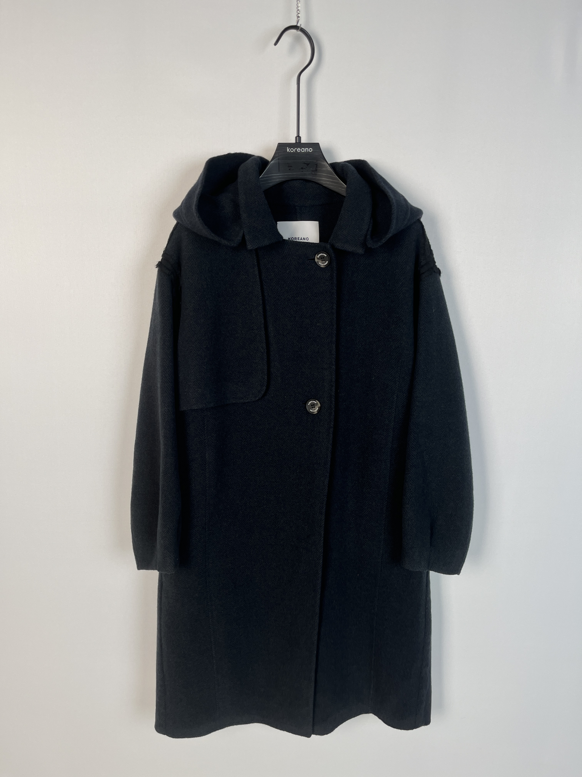 柯利亚诺冬季墨绿色绵羊毛感长款拼接连帽大衣FY4592吊牌10800