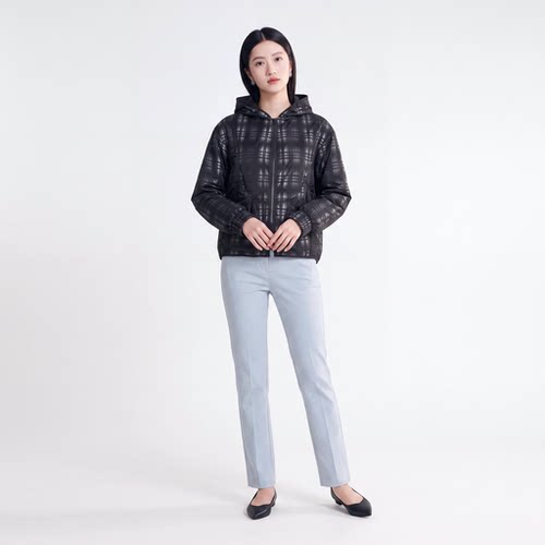 柯利亚诺冬季专柜同款短款黑格纹连帽薄棉服 MS7284B ￥4990