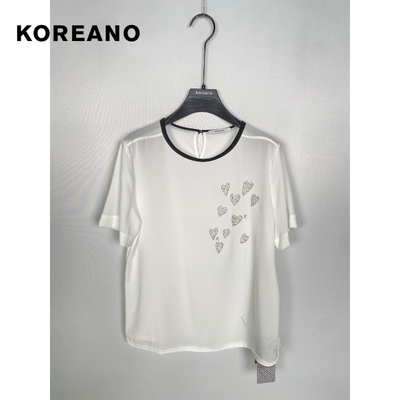 柯利亚诺夏季专柜同款白色撞色圆领烫钻装饰T恤TW5492吊牌2280