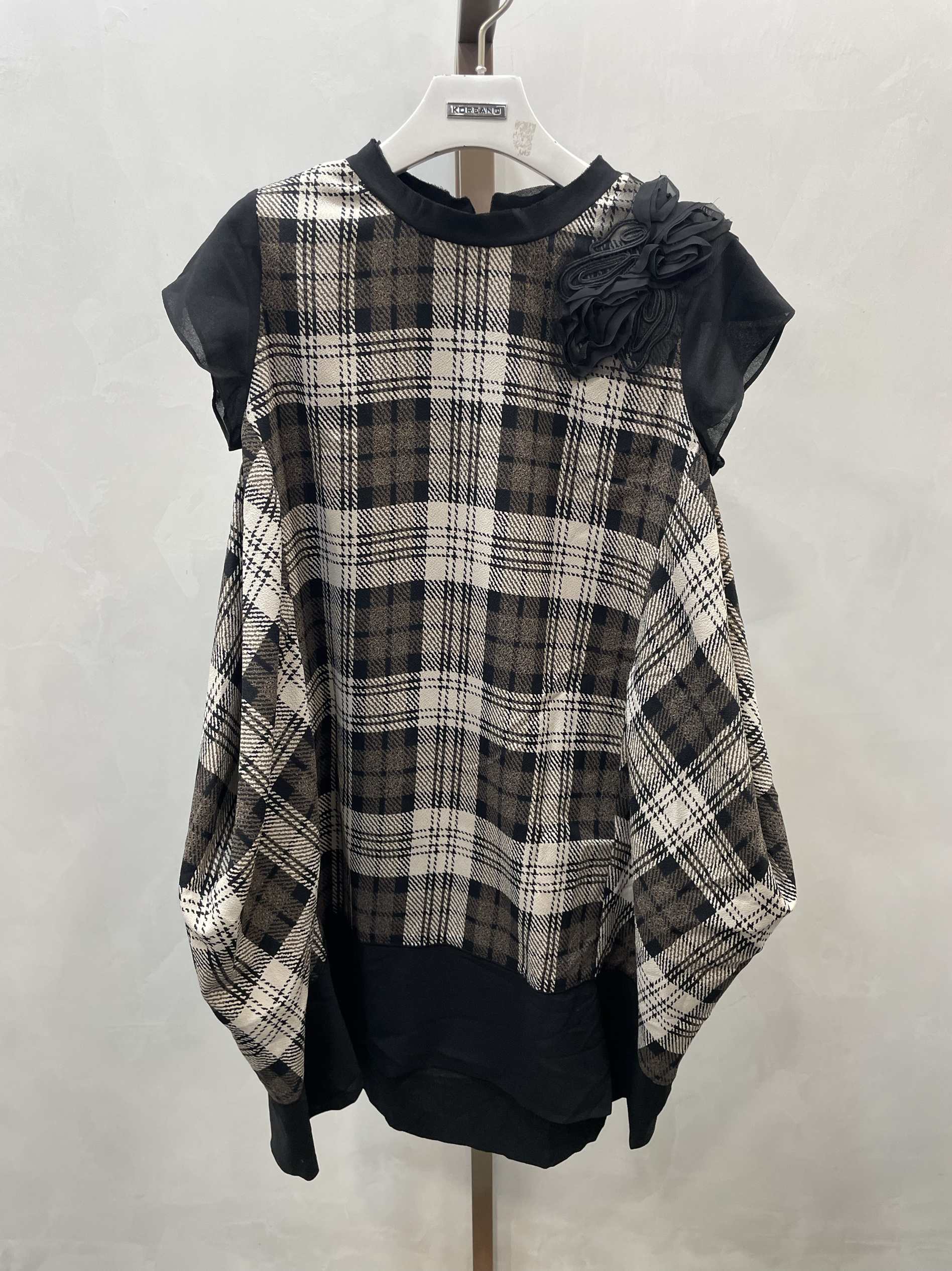 柯罗芭春秋专柜同款烟黑格茧型梭织连衣裙  LW1015 ￥2980