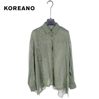 柯利亚诺夏季专柜同款蓝绿格真丝格纹衬衫  CW5342 ￥2290