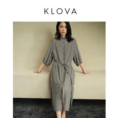 柯罗芭春秋专柜同款千鸟格系带连衣裙 【H】 LW5035(BUN) ￥1990