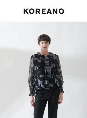 柯利亚诺夏季专柜同款黑灰色艺术微透感衬衫  CW3337吊牌价2880