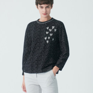 ￥2480 TT4795 柯利亚诺春秋专柜同款 黑白点针织提花直身型T恤