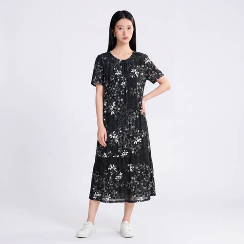 柯利亚诺夏季专柜同款黑底枝叶印花连衣裙  LT8006(TUN)B ￥3580
