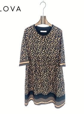 柯罗芭夏季专柜同款黑橙色真丝印花连衣裙 2220 LW6881B ￥5290