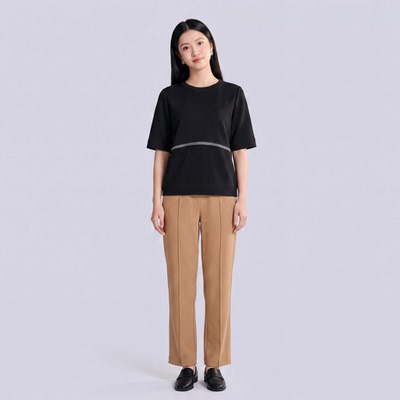 柯罗芭春秋专柜同款黑色珠链拼接T恤 【H】 TT7541(UN) ￥3390