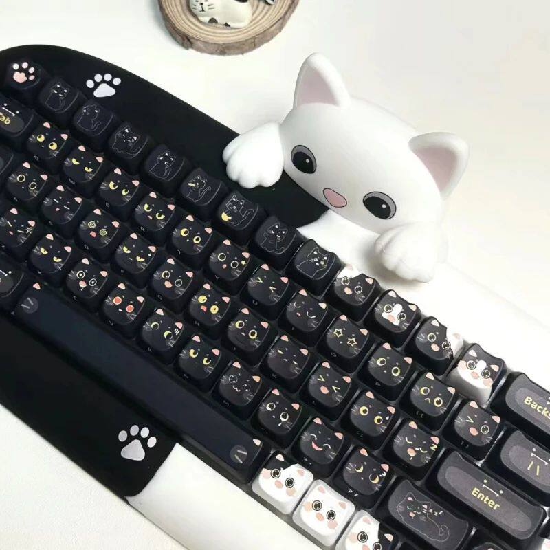 ECHOME 검은 고양이 테마 키캡 145키 세트 PBT 염료 귀여운 새끼 고양이