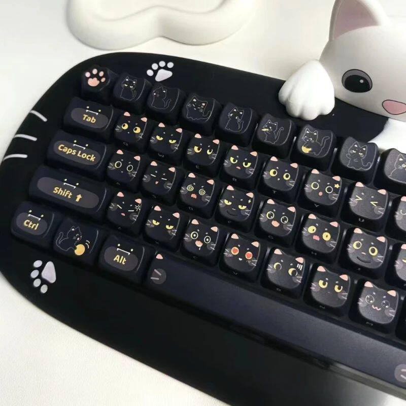 ECHOME 검은 고양이 테마 키캡 145키 세트 PBT 염료 귀여운 새끼 고양이