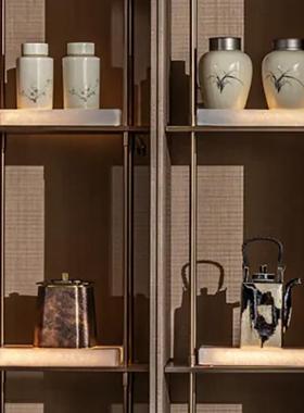 新中式样板间软装饰品茶室样品屋展示中心博古架玄关茶具茶叶罐陈