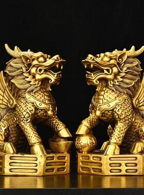 黄铜八卦麒麟摆件招财进宝财富麒麟开业开店送礼办公室家居装饰品