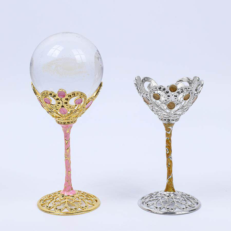新款珐瑯彩高脚杯球座水晶球底座底托 托置物架球金属球托 托支架