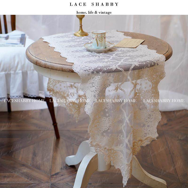 LACESHABBY新款法式复古浪漫米色绣花蕾丝餐桌旗桌布防尘盖巾,居家布艺,桌旗,淘宝优惠券,粉丝福利购,淘宝优惠卷