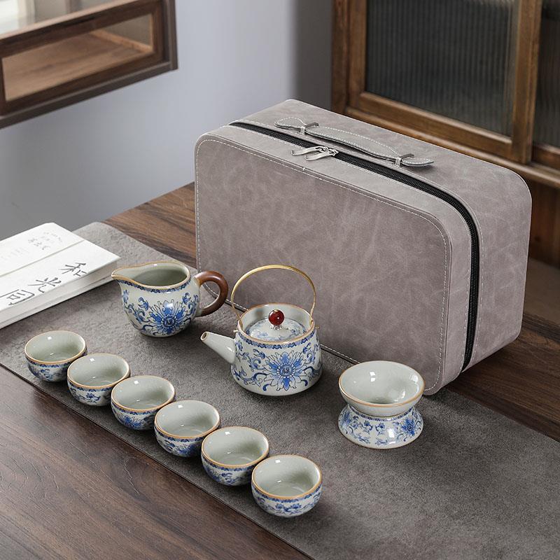 便携式收纳包户外喝茶装备汝窑陶瓷旅行茶具2024新款套装定制logo