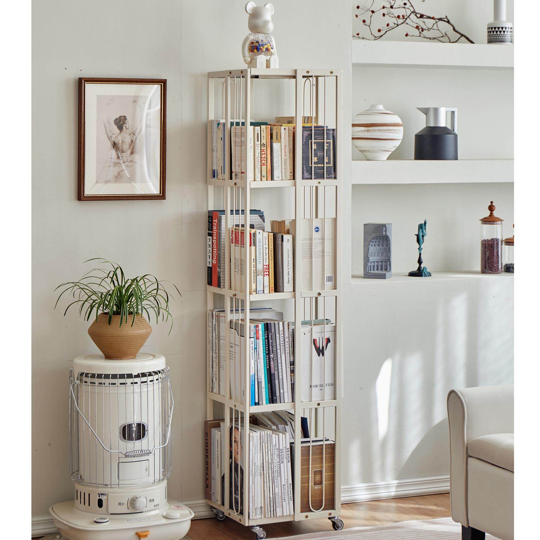 旋转书架360度书柜收纳客厅落地多层可移动铁艺置物架带轮子卧室,住宅家具,书架,淘宝优惠券,粉丝福利购,淘宝优惠卷