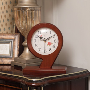 新中式 红木色K台钟博古架酒柜卧室摆 实木座钟表客厅静音家用老式