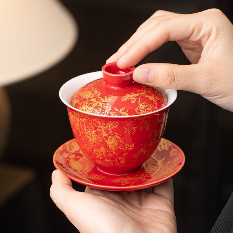 陶瓷金线牡丹盖碗三才茶杯家用不烫手单个高档茶具V套装带盖泡茶,餐饮具,盖碗,淘宝优惠券,粉丝福利购,淘宝优惠卷