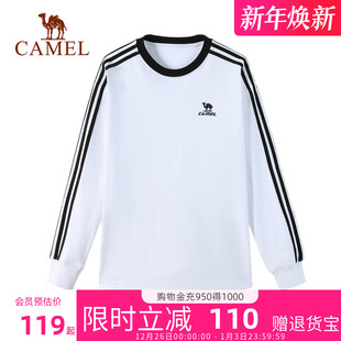 新款 骆驼女装 秋季 T恤男女同款 休闲百搭卫衣黑白上衣 运动圆领长袖