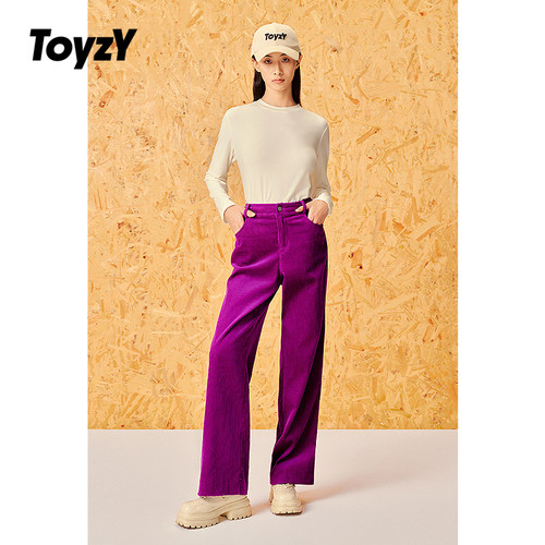 ToyzY纯棉灯芯绒复古高腰直筒裤