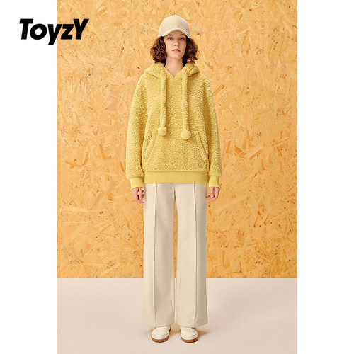 ToyzY奶油黄毛绒绒慵懒连帽卫衣