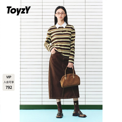 ToyzY复古条纹Polo衫2026秋季新款全棉撞色翻领上衣ZC36360080