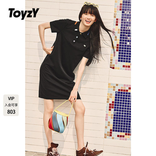 ToyzY休闲风polo领连衣裙女夏季直筒H型彩色刺绣ZC35205380