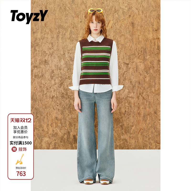 ToyzY100羊毛撞色条纹针织背心马甲女外穿2025冬季新款ZC35504010