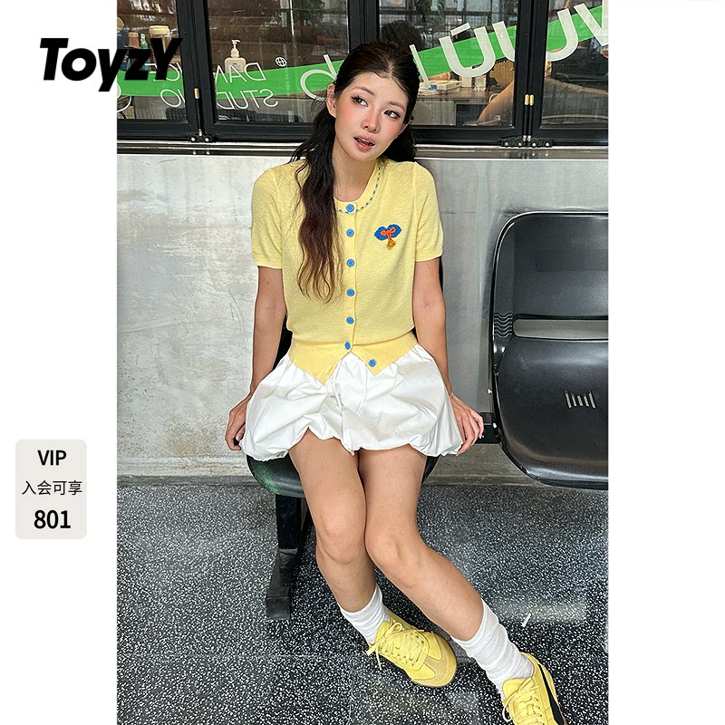 ToyzY可爱手钩蝴蝶结针织短袖开衫女夏季2026年新款ZC36206530