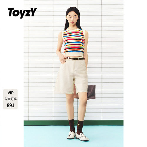 ToyzY复古做旧破洞直筒中裤2026夏季新款撞色牛仔裤ZC36220030