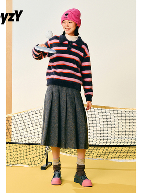 ToyzY灰色彩点纱毛呢百褶裙a字半身裙女秋冬款ZC34550040