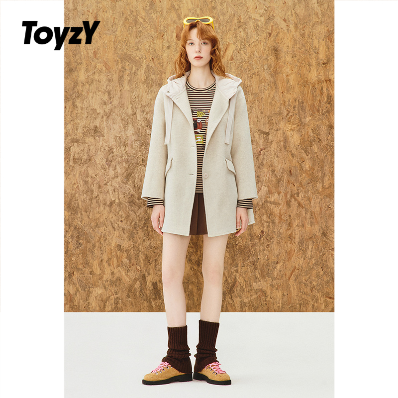 ToyzY羊毛羊驼毛羽绒连帽大衣外套女中款2025冬新品ZC35510350