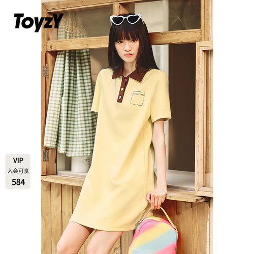 ToyzY彩色扣子polo领连衣裙女夏季休闲风直筒H版ZC35205470