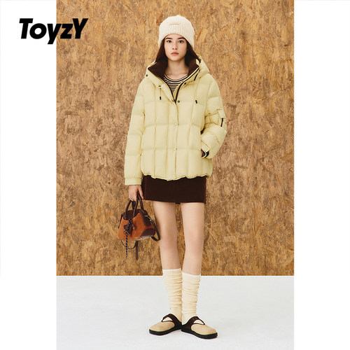 ToyzY灯芯绒立领连帽面包羽绒服女90鸭绒2025冬季新款ZC35508350