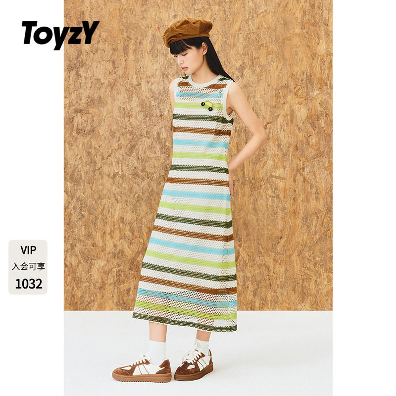 ToyzY多巴胺彩色条纹镂空针织背心连衣裙女夏季度假风ZC35305420图片