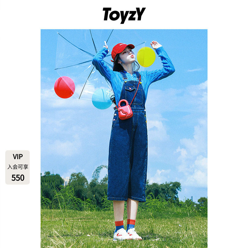 ToyzY【博主同款】春季多巴胺彩色扣子牛仔背带裙连衣裙女长款图片