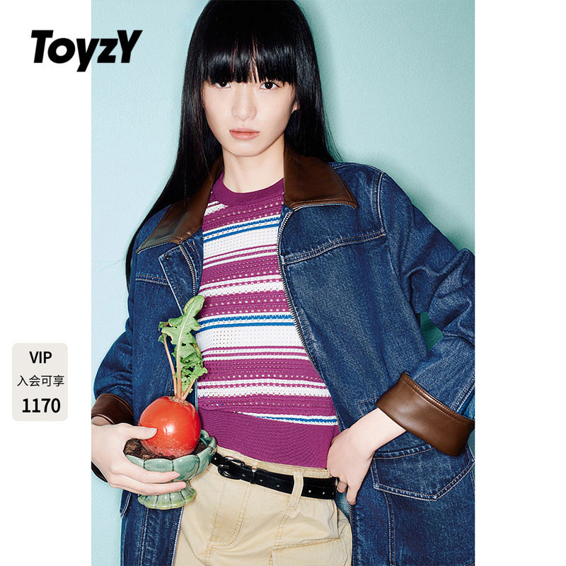 ToyzY【张婧怡同款】巴恩风皮领牛仔外套女夹克宽松ZC35110040