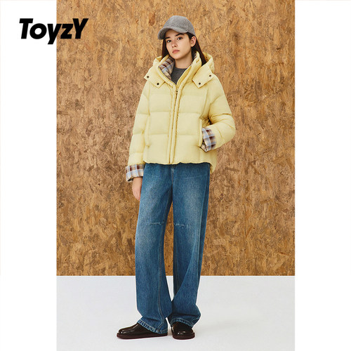 ToyzY保暖立领格纹连帽面包羽绒服女鸭绒2025冬新款ZC35508220