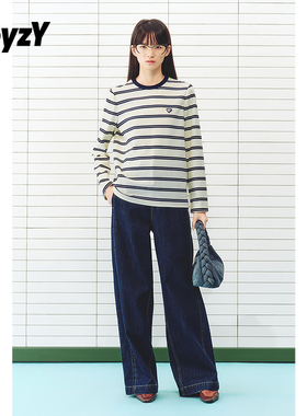 ToyzY佰搭撞色条纹圆领长袖T恤上衣女2026春新款ZC36160670