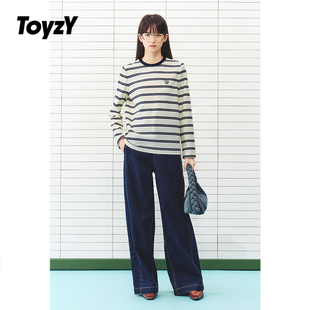ToyzY佰搭撞色条纹圆领长袖T恤上衣女2026春新款ZC36160670