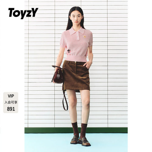 ToyzY2026秋季新款浅粉polo衫女肌理感刺绣针织上衣ZC36306420